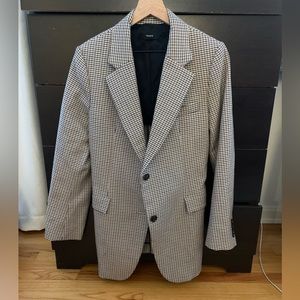 Theory Super Cinch Cotton Wool Houndstooth Long Line Blazer 8